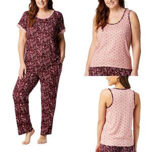 Lucky Brand Women's Matching Pajama Set PJ Lounge Paisley Pink Top Pants Medium
